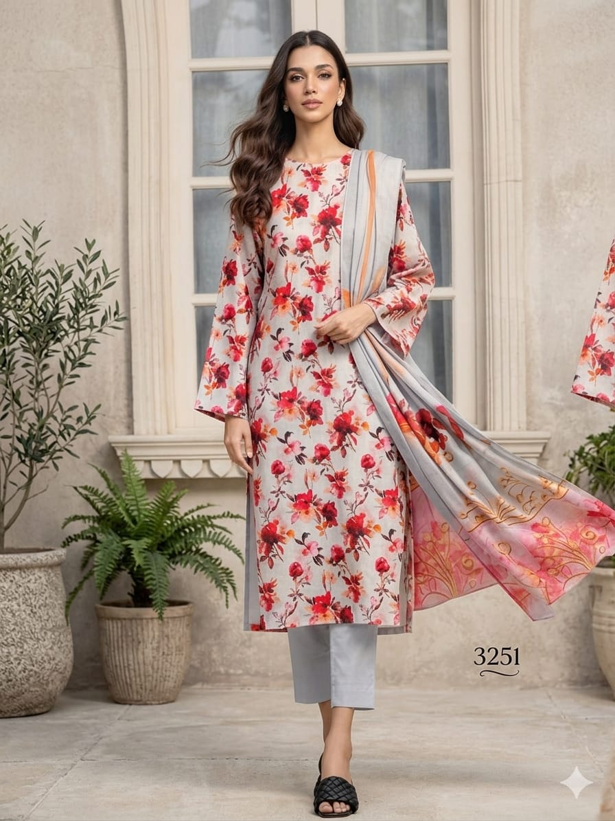 3Pcs Digital Print Lawn Ladies Suit 11