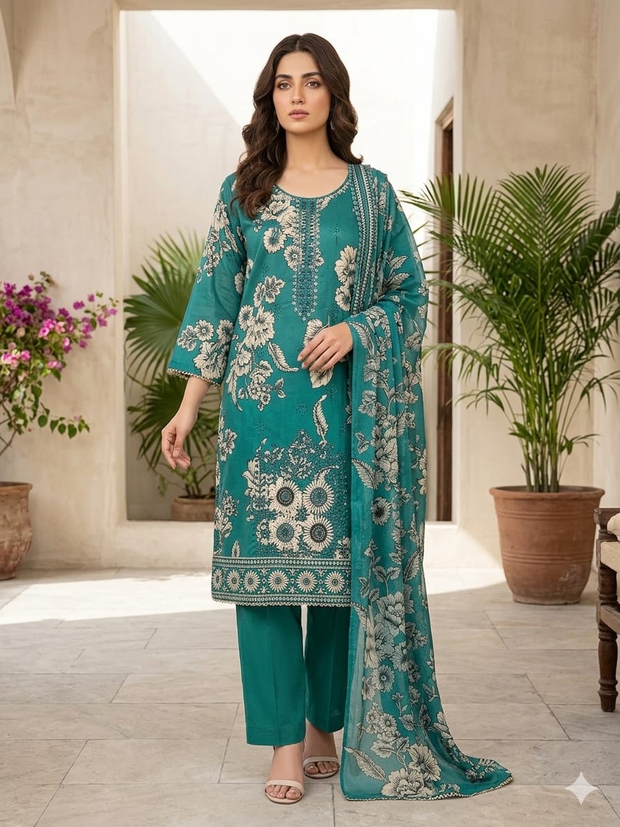 3Pcs Digital Print Lawn Ladies Suit 15