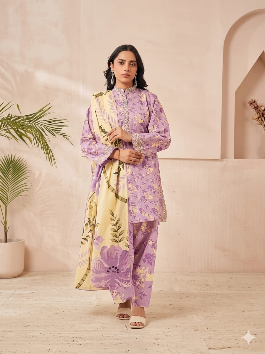 3Pcs Digital Print Lawn Ladies Suit 16