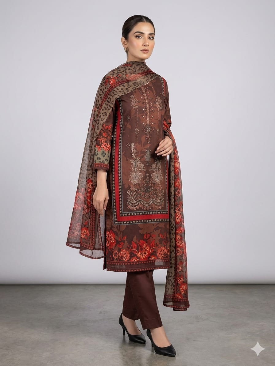 3Pcs Digital Print Lawn Ladies Suit 26