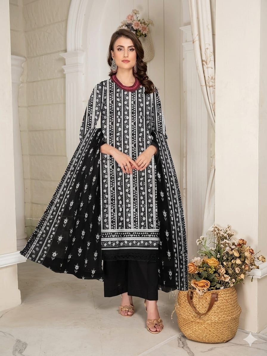 3Pcs Digital Print Lawn Ladies Suit 08
